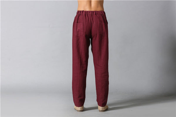 Men Casual Simple Pure Color Cotton and Linen Pants