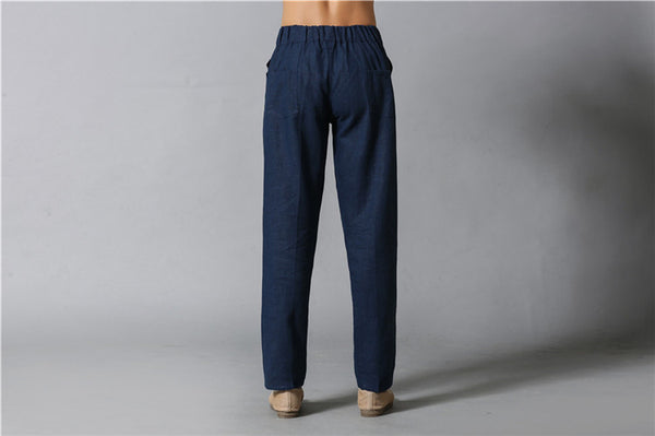 Men Casual Simple Pure Color Cotton and Linen Pants