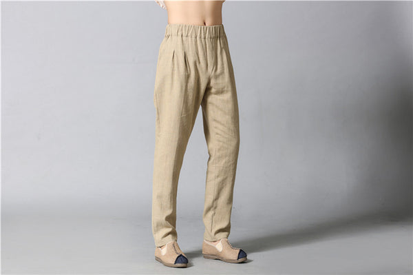 Men Casual Simple Pure Color Cotton and Linen Pants
