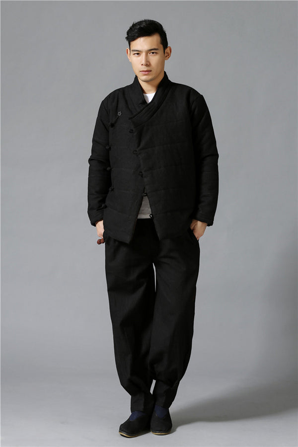 Men Modern Style Linen and Cotton Quilted Jacket