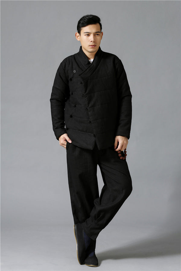 Men Modern Style Linen and Cotton Quilted Jacket