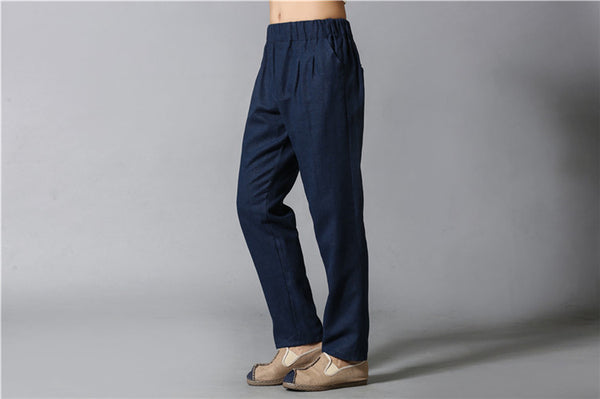 Men Casual Simple Pure Color Cotton and Linen Pants