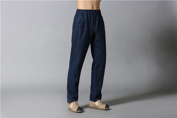 Men Casual Simple Pure Color Cotton and Linen Pants