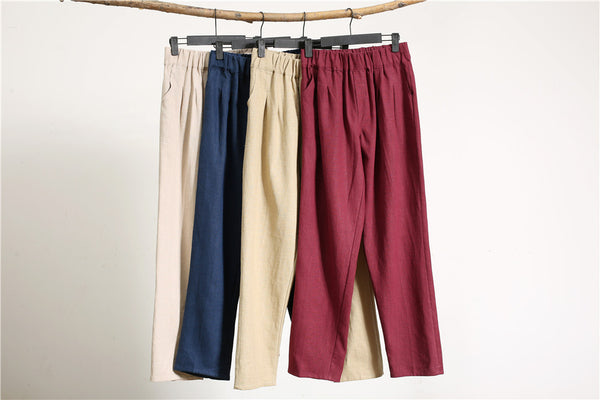 Men Casual Simple Pure Color Cotton and Linen Pants