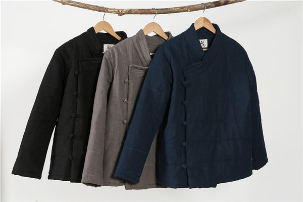 Men Modern Style Linen and Cotton Quilted Jacket