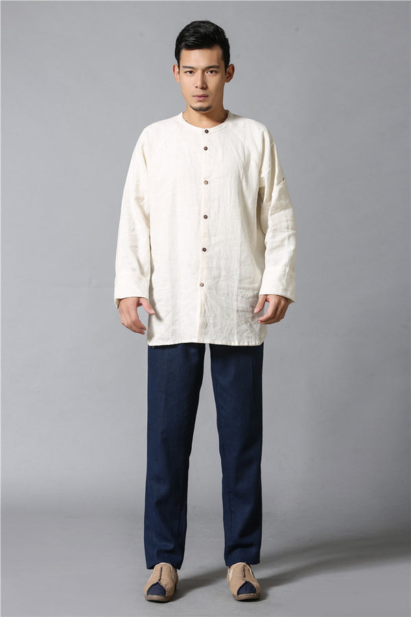 Men Casual Simple Pure Color Cotton and Linen Pants