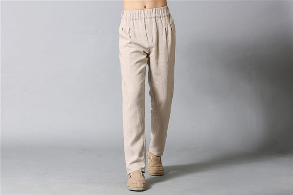 Men Casual Simple Pure Color Cotton and Linen Pants