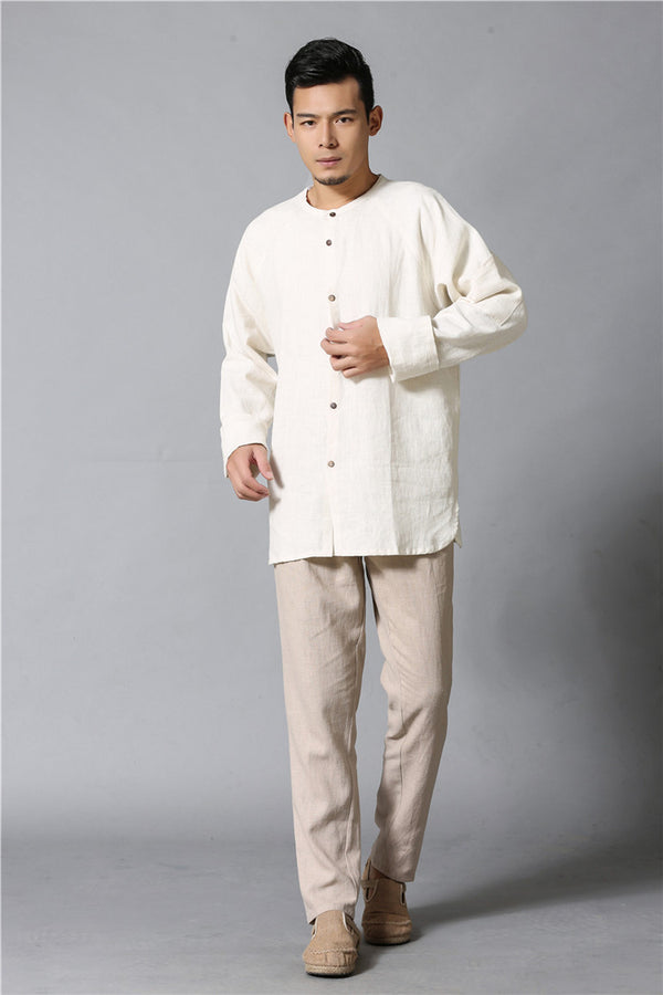 Men Casual Simple Pure Color Cotton and Linen Pants