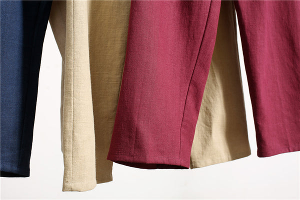 Men Casual Simple Pure Color Cotton and Linen Pants