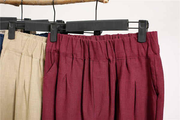 Men Casual Simple Pure Color Cotton and Linen Pants