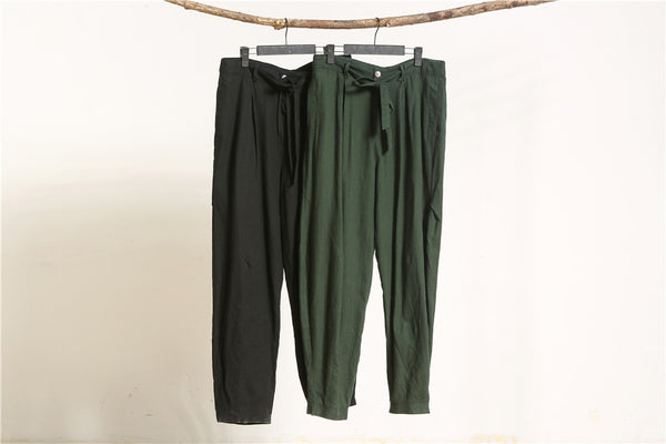 Men Casual Pure Color Loose Cotton and Linen KungFu Pants