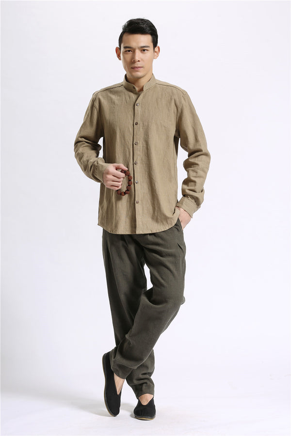 Men Hanfu Style Linen and Cotton Shirt Top