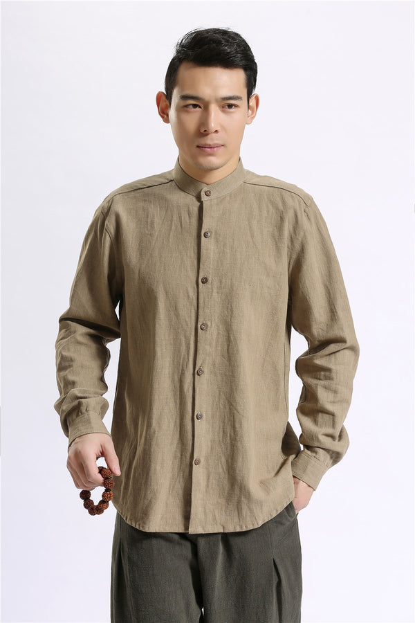 Men Hanfu Style Linen and Cotton Shirt Top