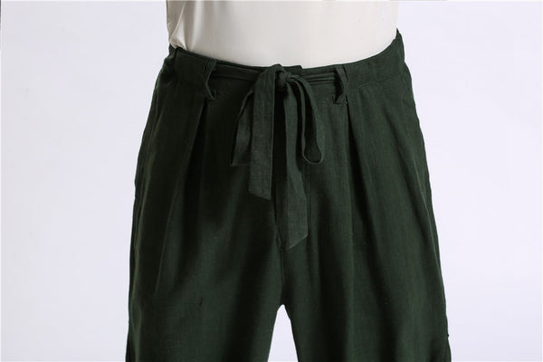 Men Casual Pure Color Loose Cotton and Linen KungFu Pants