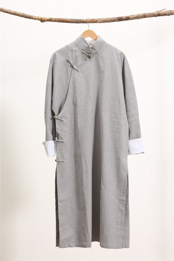 Men Tranditional Chinese KungFu Style Tunic Type Linen and Cotton Coat