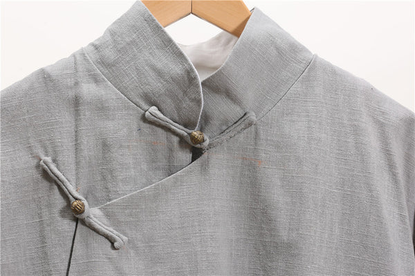 Men Tranditional Chinese KungFu Style Tunic Type Linen and Cotton Coat