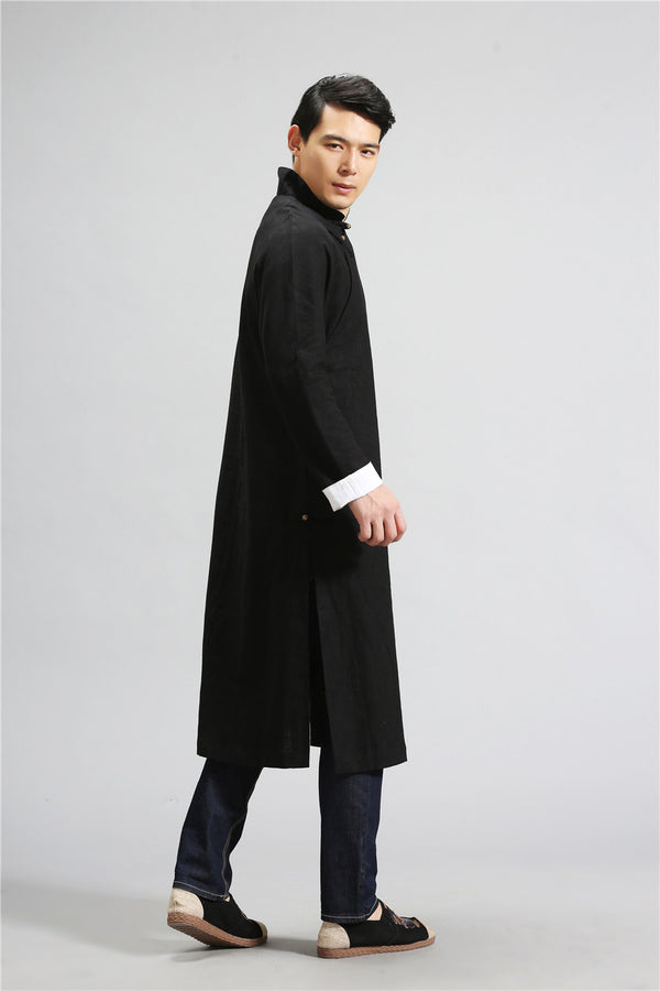 Men Tranditional Chinese KungFu Style Tunic Type Linen and Cotton Coat