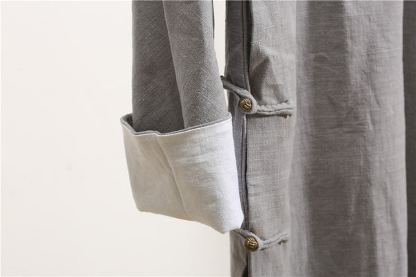 Men Tranditional Chinese KungFu Style Tunic Type Linen and Cotton Coat