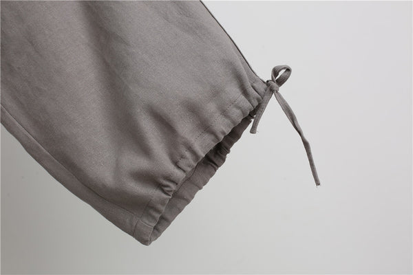 Men Casual Simple Pure Color Cotton and Linen Capri Pants