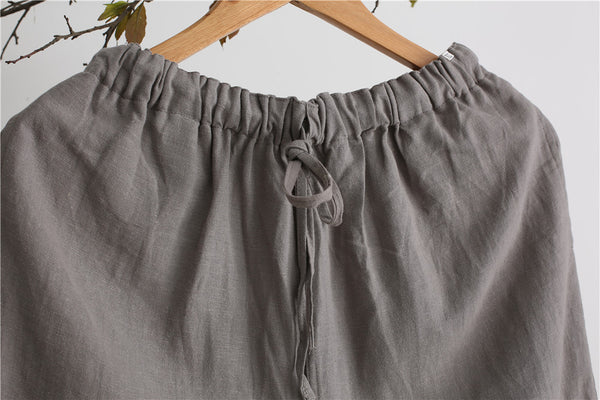 Men Casual Simple Pure Color Cotton and Linen Capri Pants