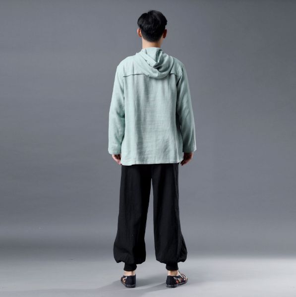 Men Casual Pullover Linen and Cotton Hoodies Top
