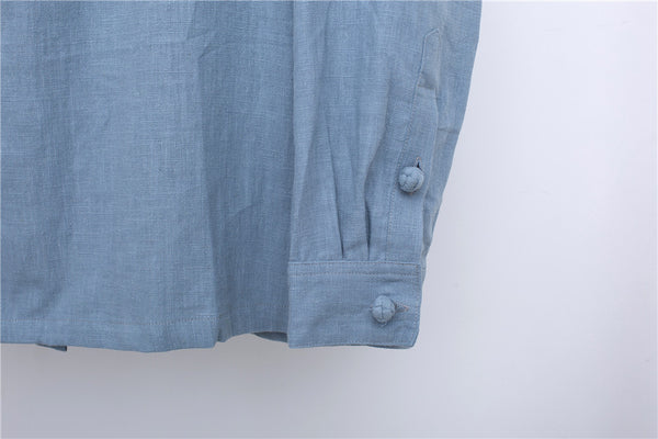 Men Asian Hanfu Style Linen and Cotton Shirt Top