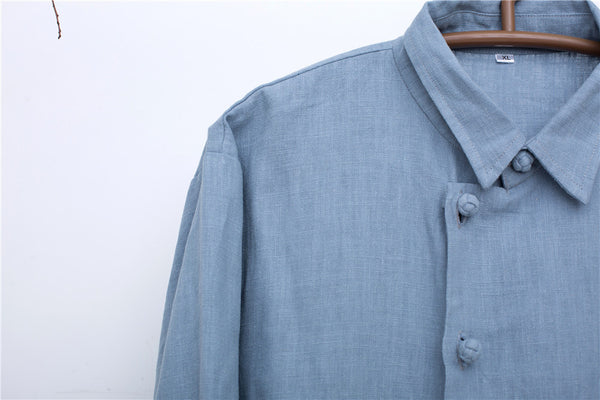 Men Asian Hanfu Style Linen and Cotton Shirt Top