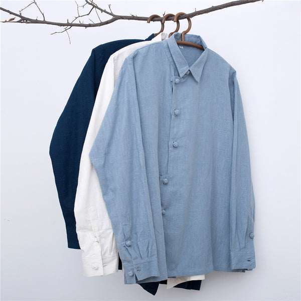 Men Asian Hanfu Style Linen and Cotton Shirt Top