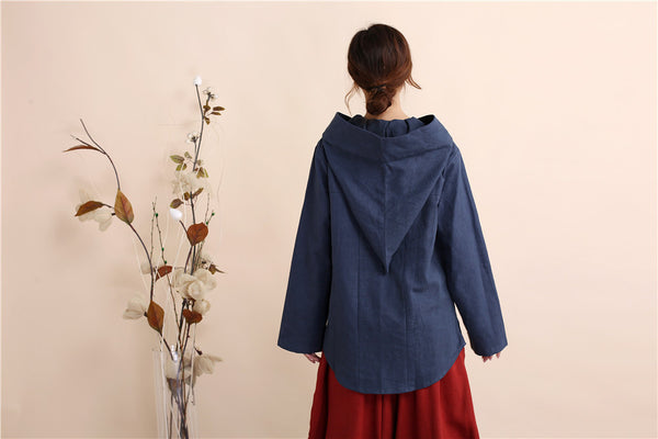 Women Retro Style Linen and Cotton Hoodies