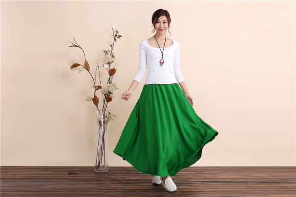Women Retro Pure color Linen and Cotton Ankle Length Skirt