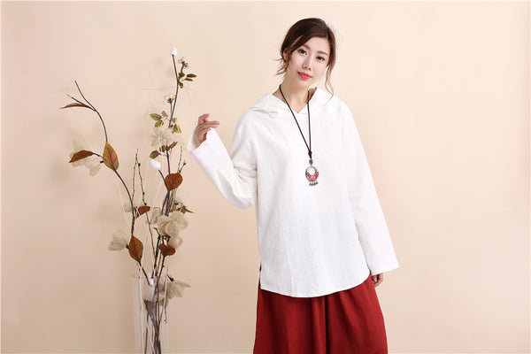 Women Retro Style Linen and Cotton Hoodies