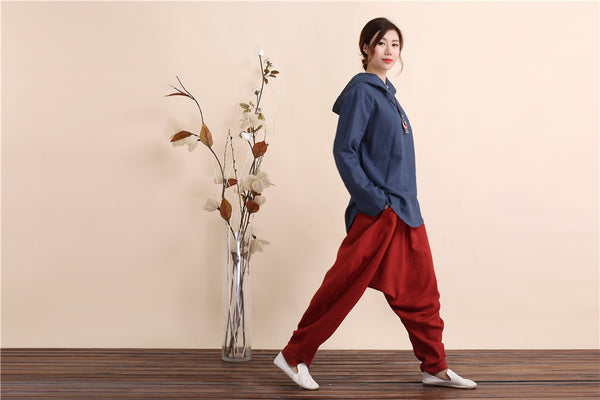 Women Retro Style Linen and Cotton Hoodies
