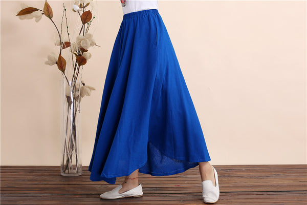 Women Retro Pure color Linen and Cotton Ankle Length Skirt