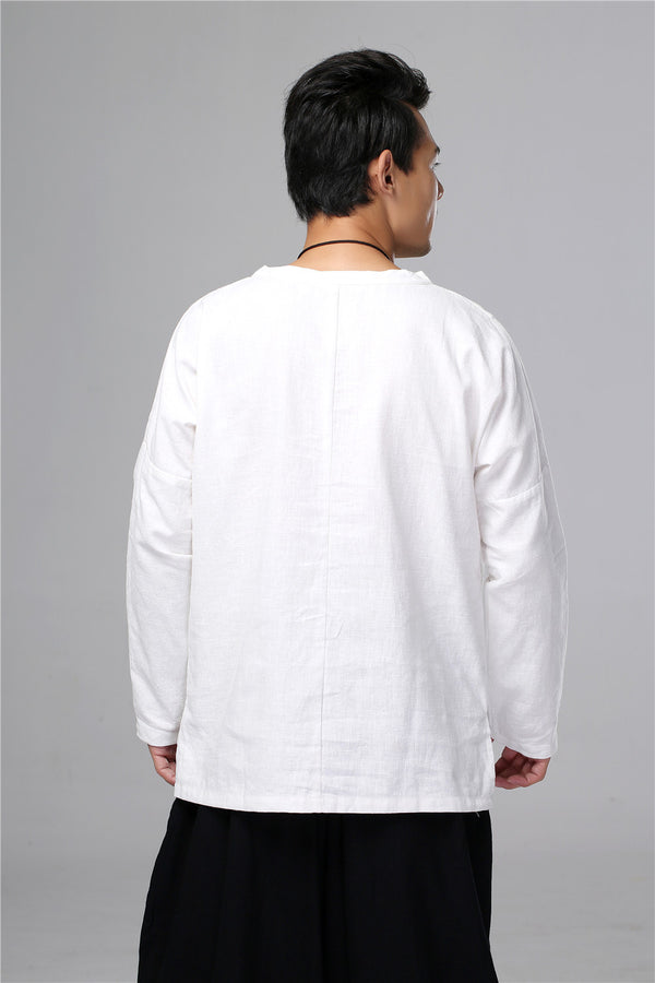 Men New Style Hangfu Kungfu Zen Style Linen and Cotton T-shirts Tops