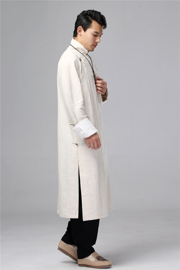 Men Tranditional Chinese KungFu Style Tunic Type Linen and Cotton Coat