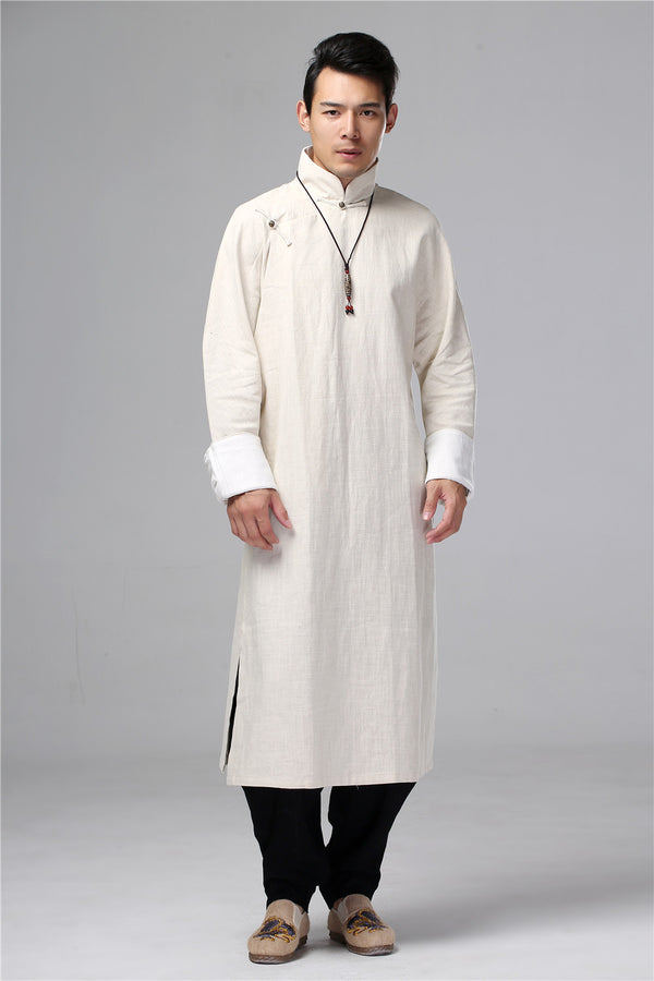 Men Tranditional Chinese KungFu Style Tunic Type Linen and Cotton Coat