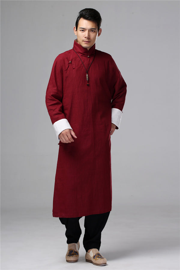 Men Tranditional Chinese KungFu Style Tunic Type Linen and Cotton Coat