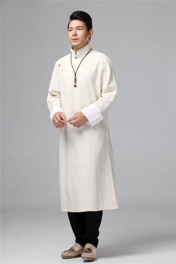 Men Tranditional Chinese KungFu Style Tunic Type Linen and Cotton Coat