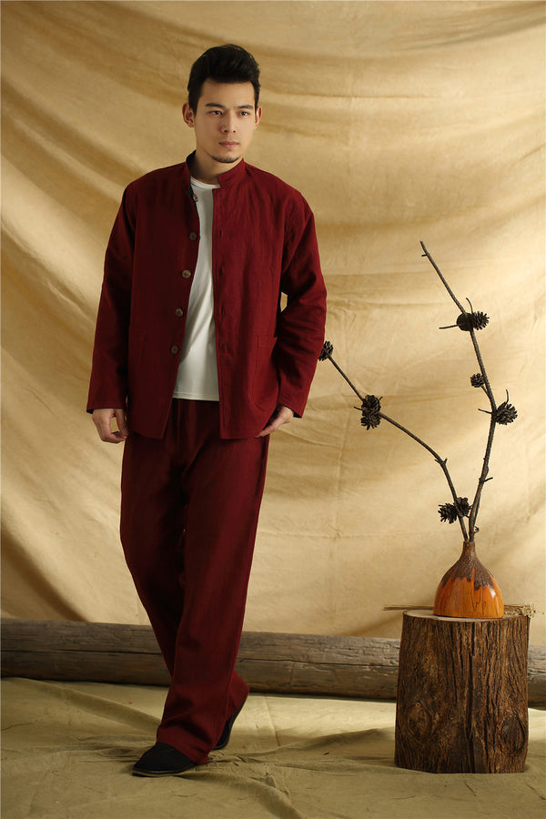 Men Asian Traditional Style Double-sided Linen and Cotton Jacket