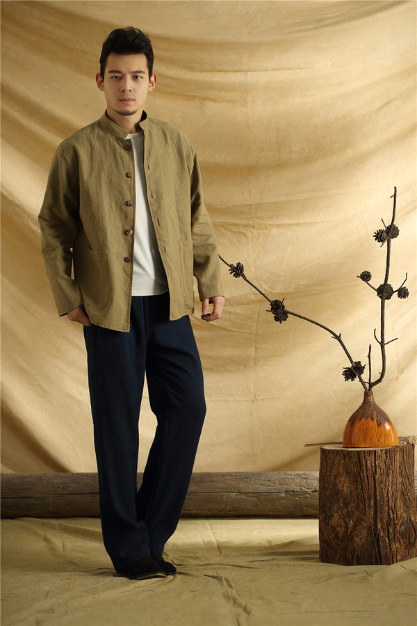Men Asian Traditional Style Double-sided Linen and Cotton Jacket