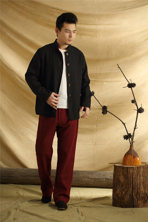 Men Asian Traditional Style Double-sided Linen and Cotton Jacket