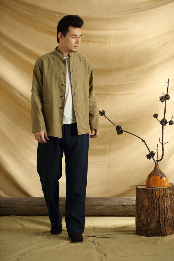 Men Asian Traditional Style Double-sided Linen and Cotton Jacket