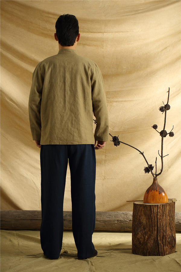 Men Asian Traditional Style Double-sided Linen and Cotton Jacket