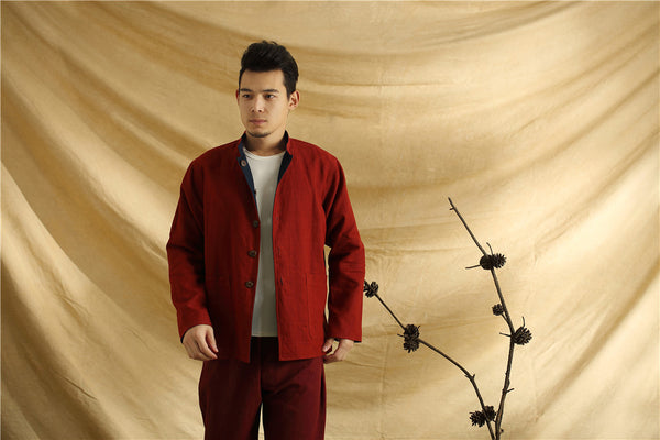 Men Asian Traditional Style Double-sided Linen and Cotton Jacket