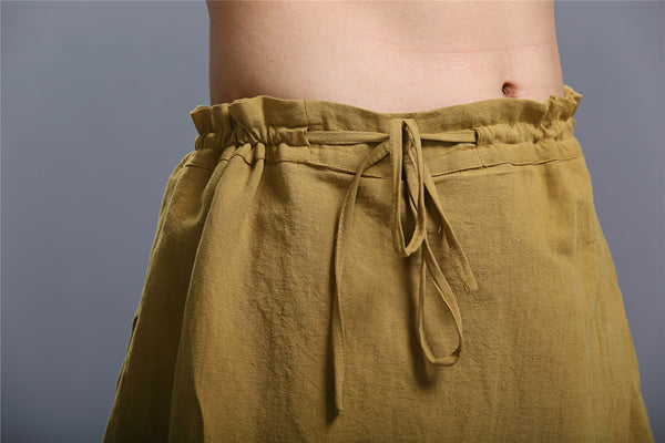 Men Loose Causal Pure Color Cotton and Linen Hanging Crotch Cropped Pants