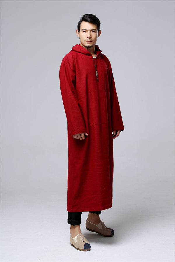 Men Pullover Loose Coat KungFu Style Linen and Cotton Long Tunics Hoodies