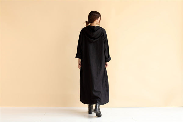 Hoodie dress/ Linen Dress Hoodie/ Autumn Hooded Dresses/ Ankle Length Dress/ Casual dress/ Coat Dress/ Tunic Dress