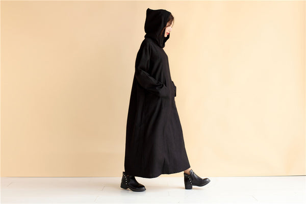 Hoodie dress/ Linen Dress Hoodie/ Autumn Hooded Dresses/ Ankle Length Dress/ Casual dress/ Coat Dress/ Tunic Dress