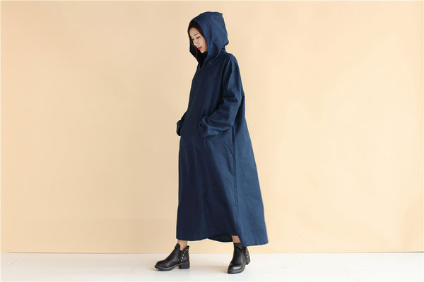 Hoodie dress/ Linen Dress Hoodie/ Autumn Hooded Dresses/ Ankle Length Dress/ Casual dress/ Coat Dress/ Tunic Dress