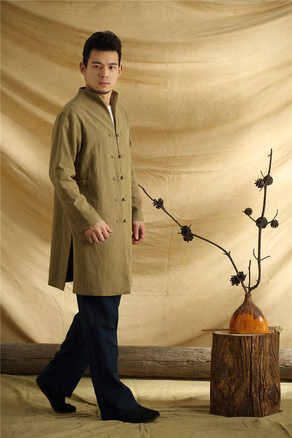 Men Chinese Traditional Kung Fu Tai Chi Hanfu Style Linen and Cotton Jacket